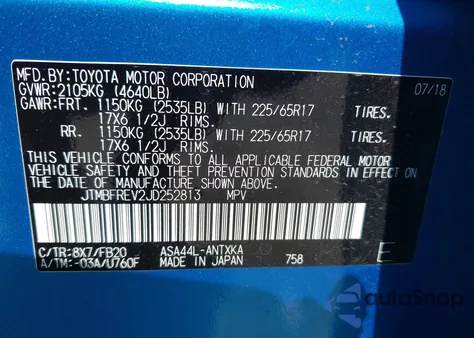 2018 Toyota Rav4 Le из США, поврежденный, VIN JTMBFREV2JD252813